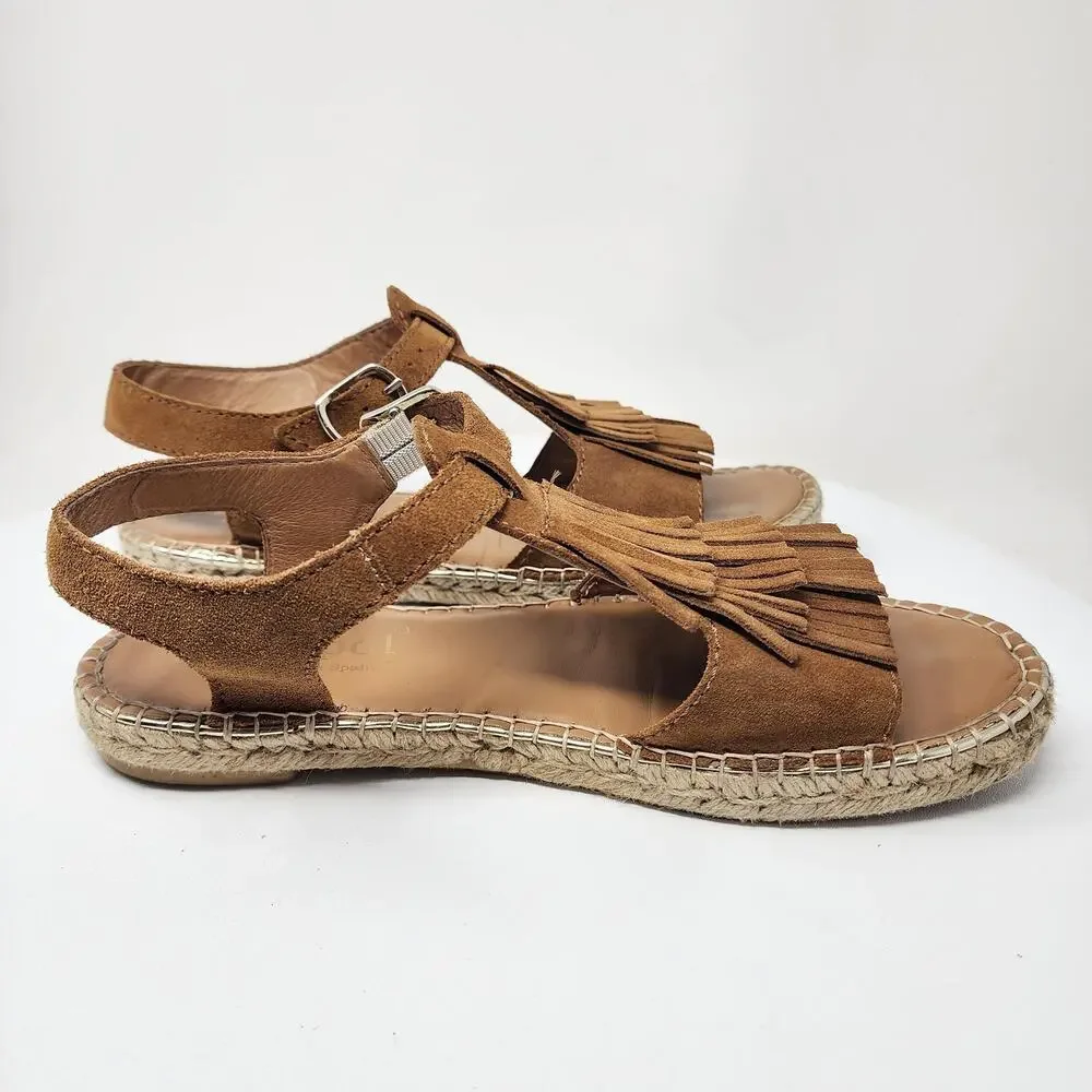 Anthro Maypol Kiltie Fringed Espadrille Sandals Women EU40/US9.5 Brown Suede